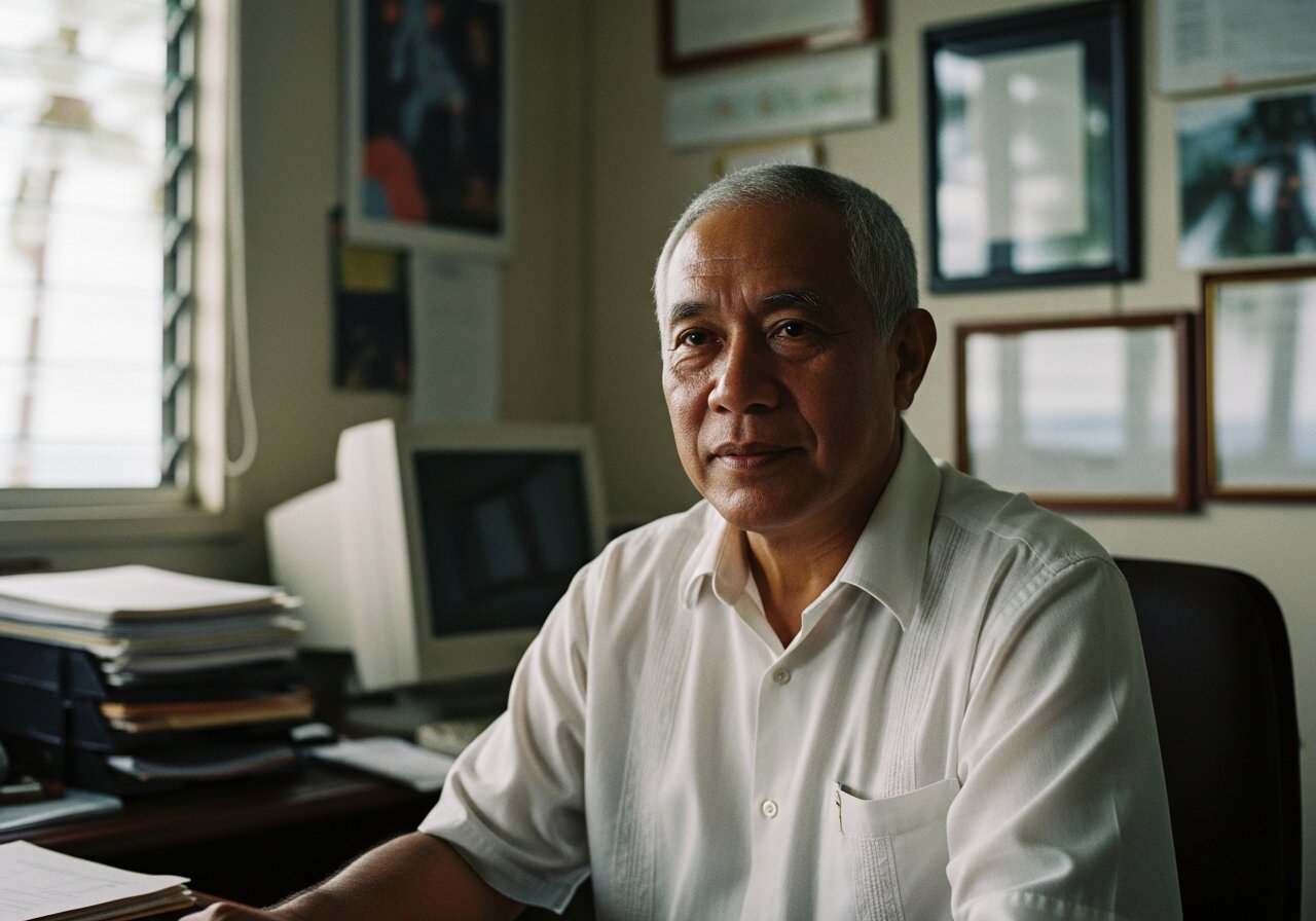Environmental portrait of Anote Tong, the President of Kiribati, photographed in his Tarawa office.